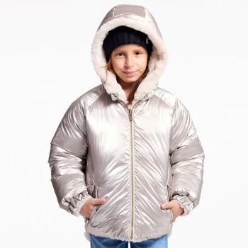 مِعطَف لامع بفرو اصطناعي قابل للارتداء على الوجهين، للفتيات،